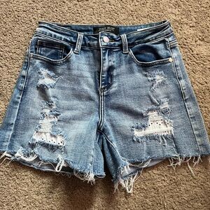Judy Blue High-Waisted Jean Shorts Blue Distressed